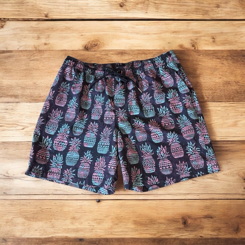 PINEAPPLE PRINT SWIM TRUNKS BLACK MULTICOLOR - SIZE L GOODFELLOW & CO